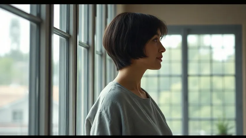 A woman with short dark hair beside a window